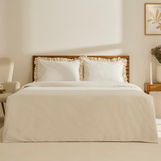 Lisa 100% Cotton Double Duvet Cover Set - Offwhite
