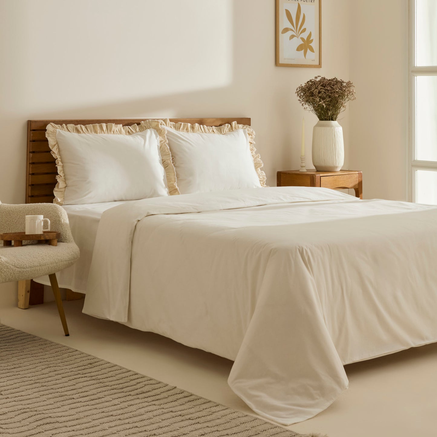 Lisa 100% Cotton Double Duvet Cover Set - Offwhite