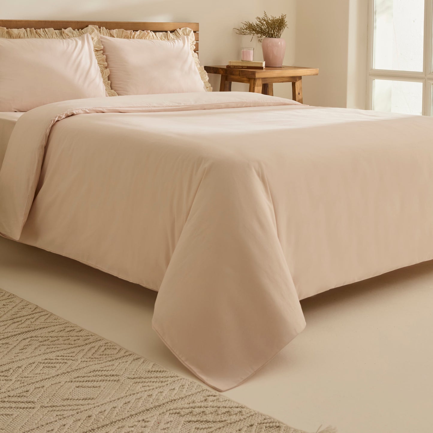Lisa 100% Cotton Double Duvet Cover Set - Rose