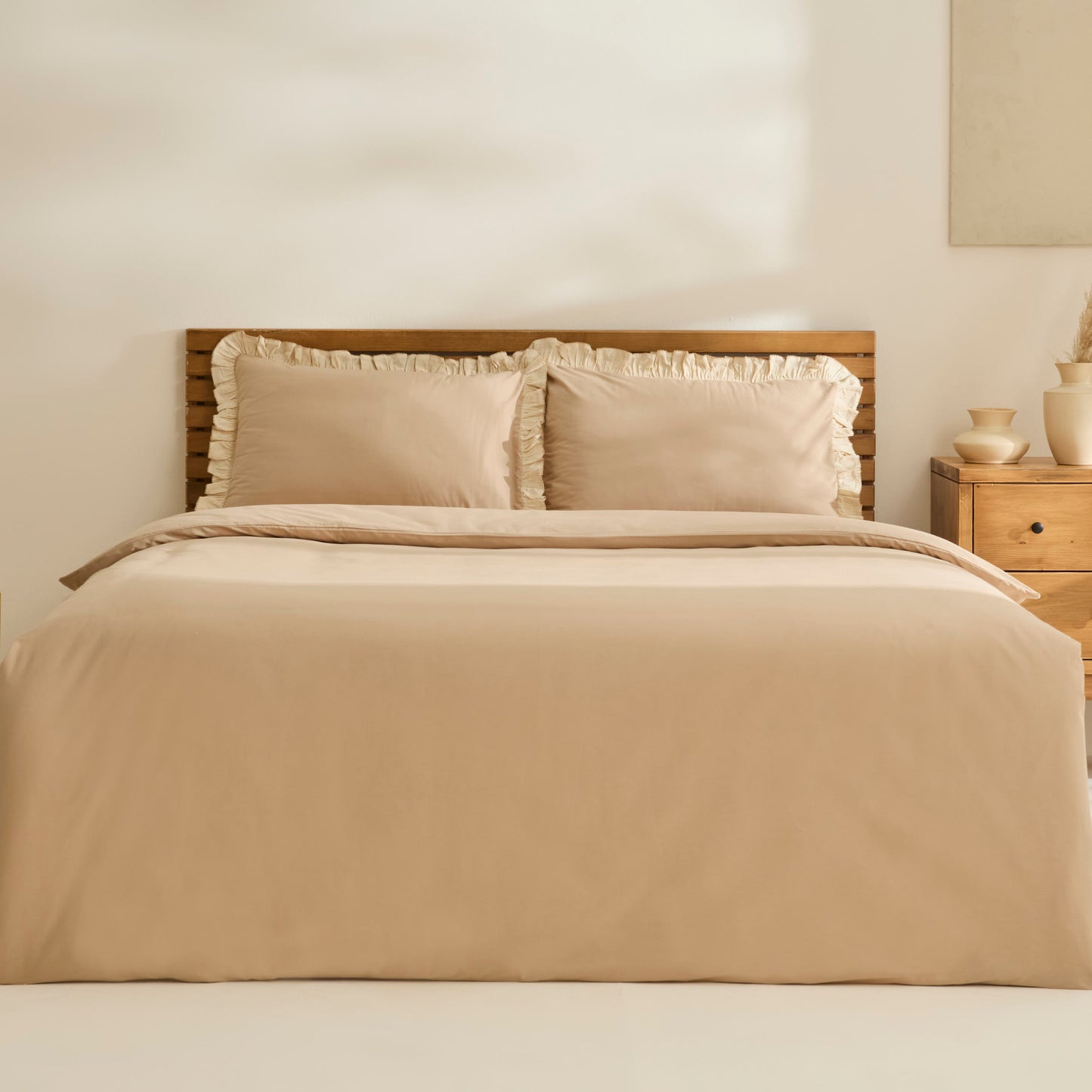 Lisa 100% Cotton Double Duvet Cover Set - Beige