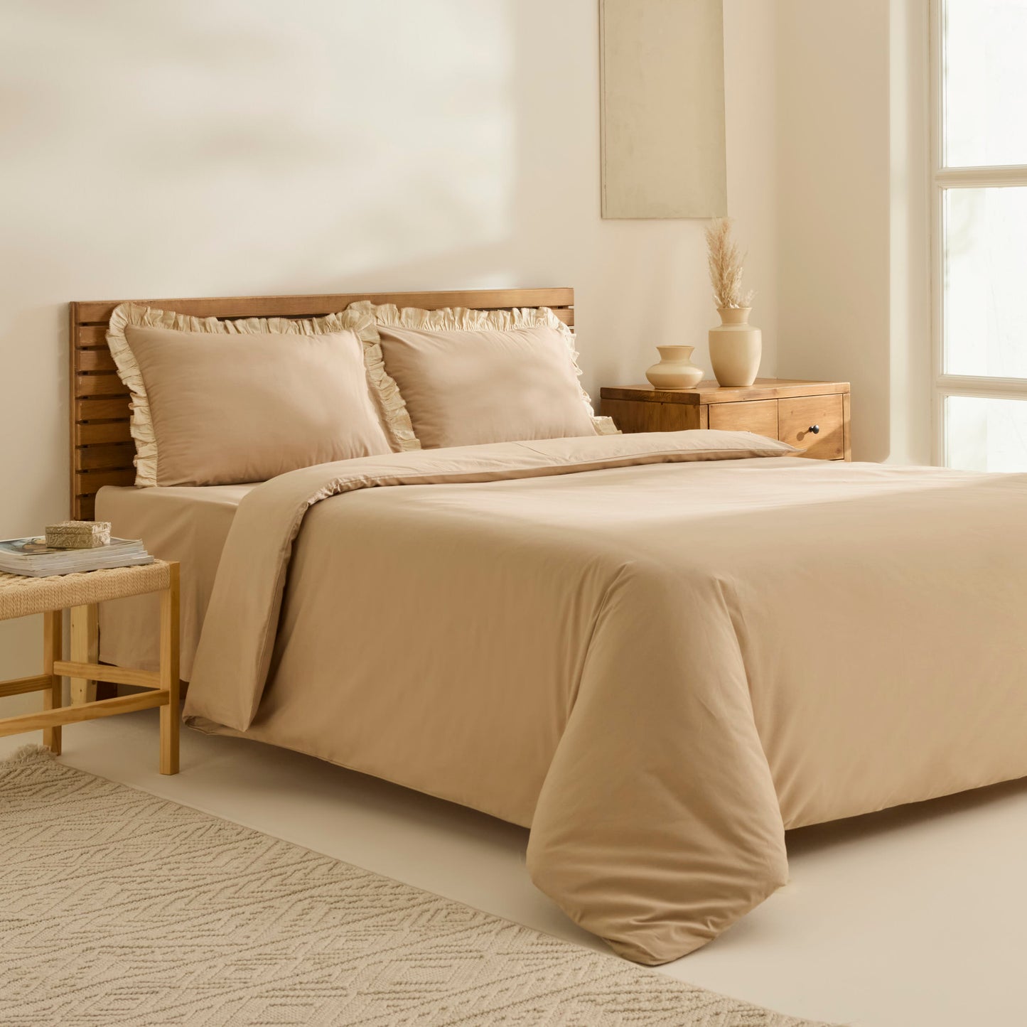 Lisa 100% Cotton Double Duvet Cover Set - Beige