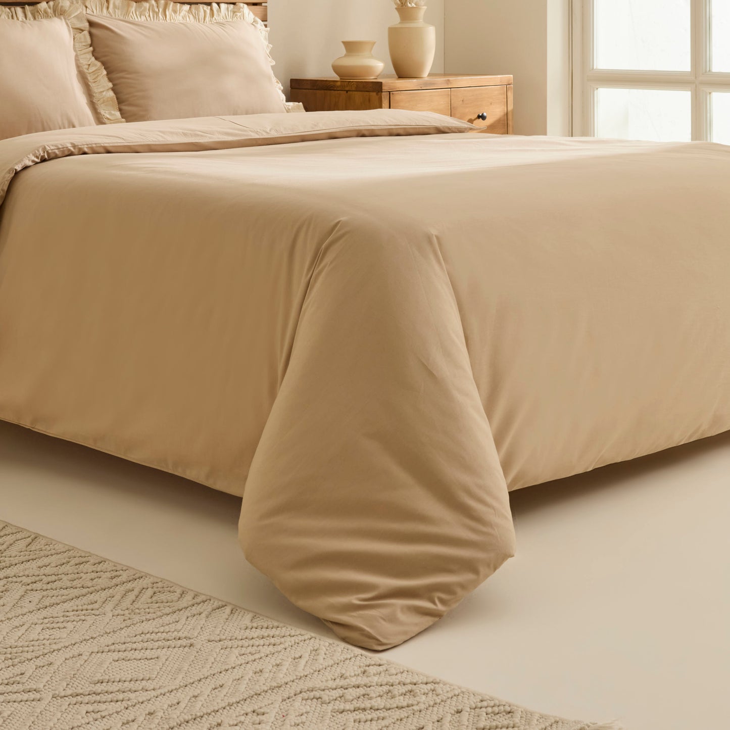 Lisa 100% Cotton Double Duvet Cover Set - Beige