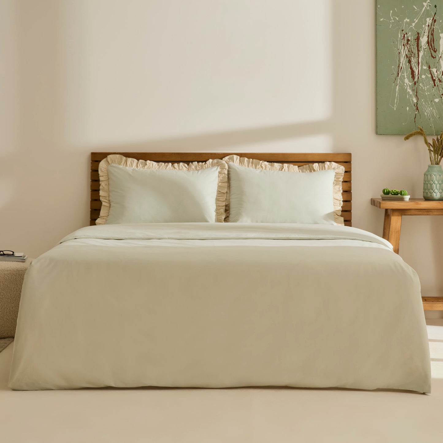 Lisa 100% Cotton Double Duvet Cover Set - Sage