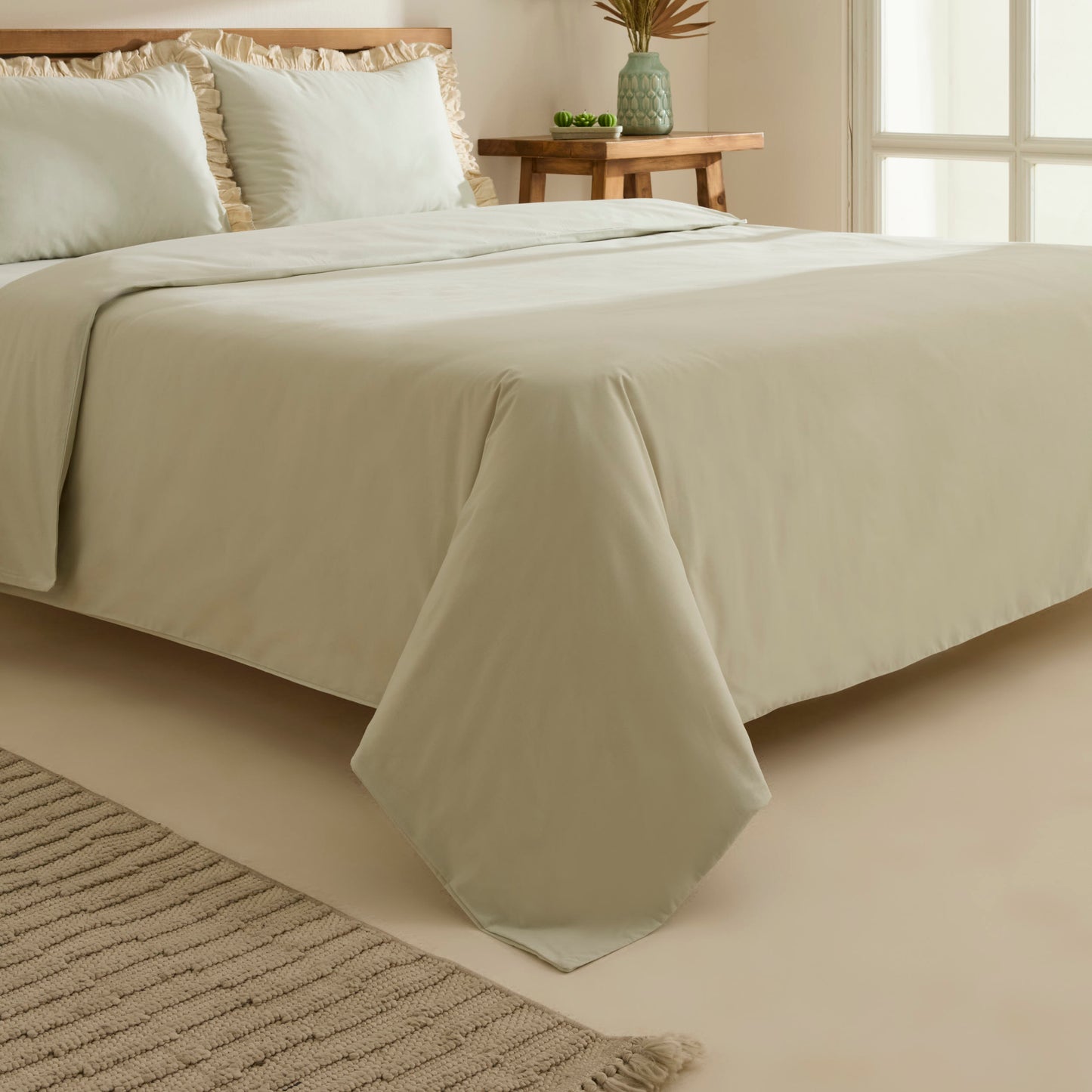 Lisa 100% Cotton Double Duvet Cover Set - Sage
