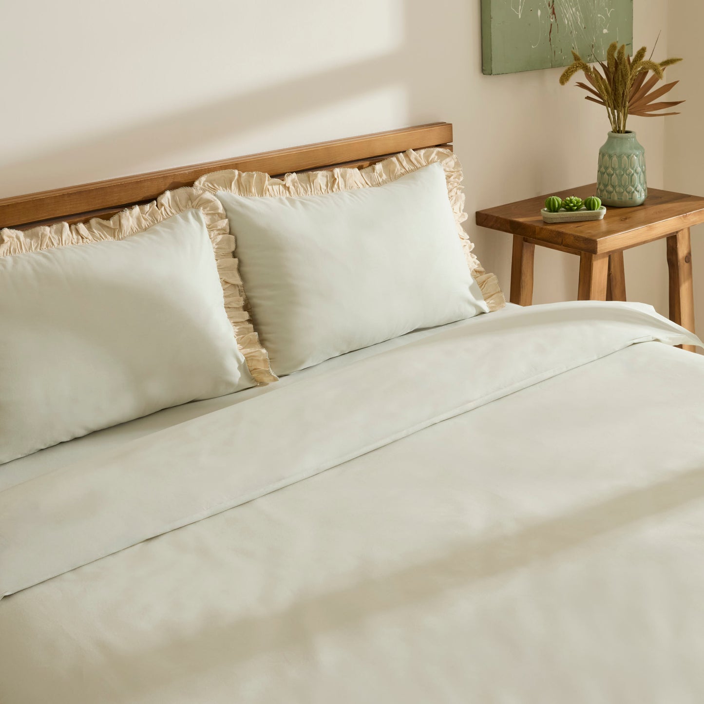 Lisa 100% Cotton Double Duvet Cover Set - Sage