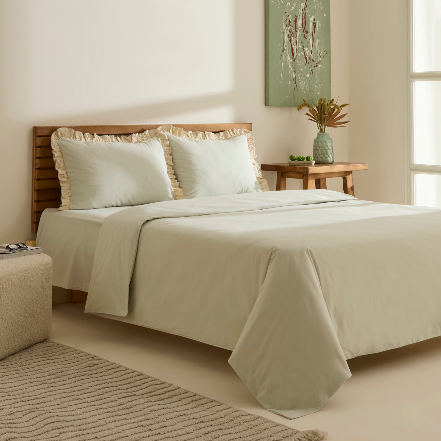 Lisa 100% Cotton Double Duvet Cover Set - Sage
