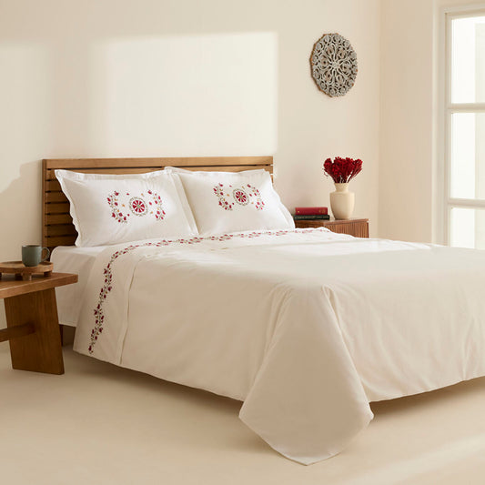 Layali Embroidered Double Duvet Cover Set White
