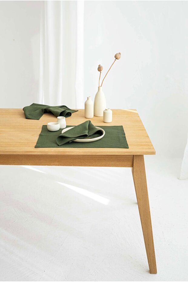 Premium 6 Piece Linen Placemat Set 35 x 45cm - Khaki