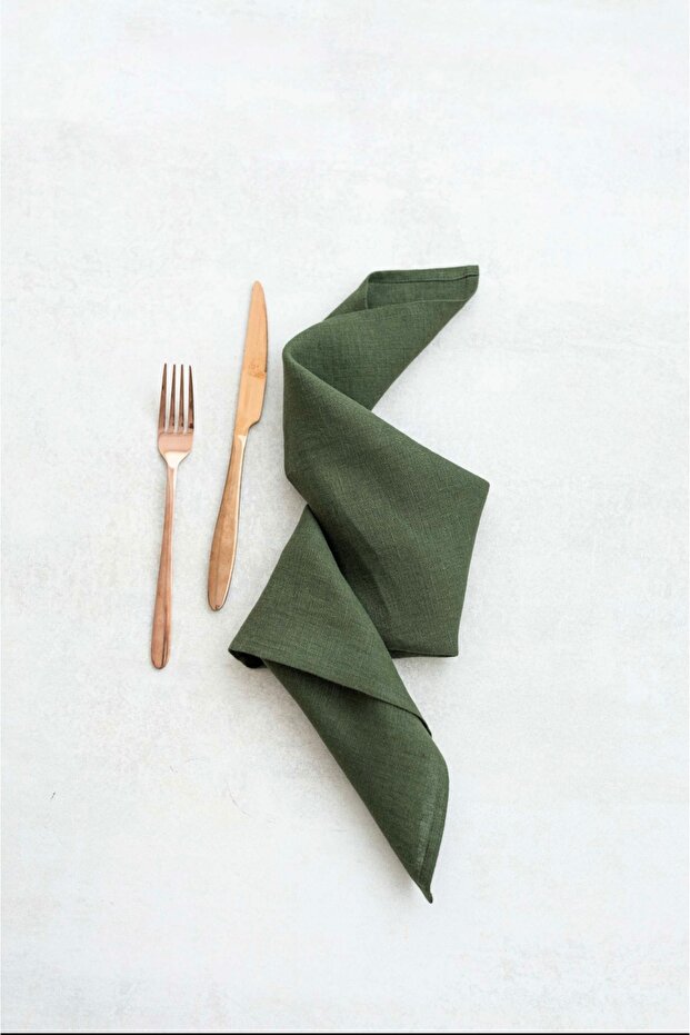 Premium 6 Piece Linen Napkins Set 40x40 cm - Khaki