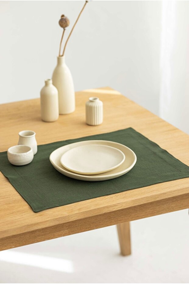 Premium 6 Piece Linen Placemat Set 35 x 45cm - Khaki