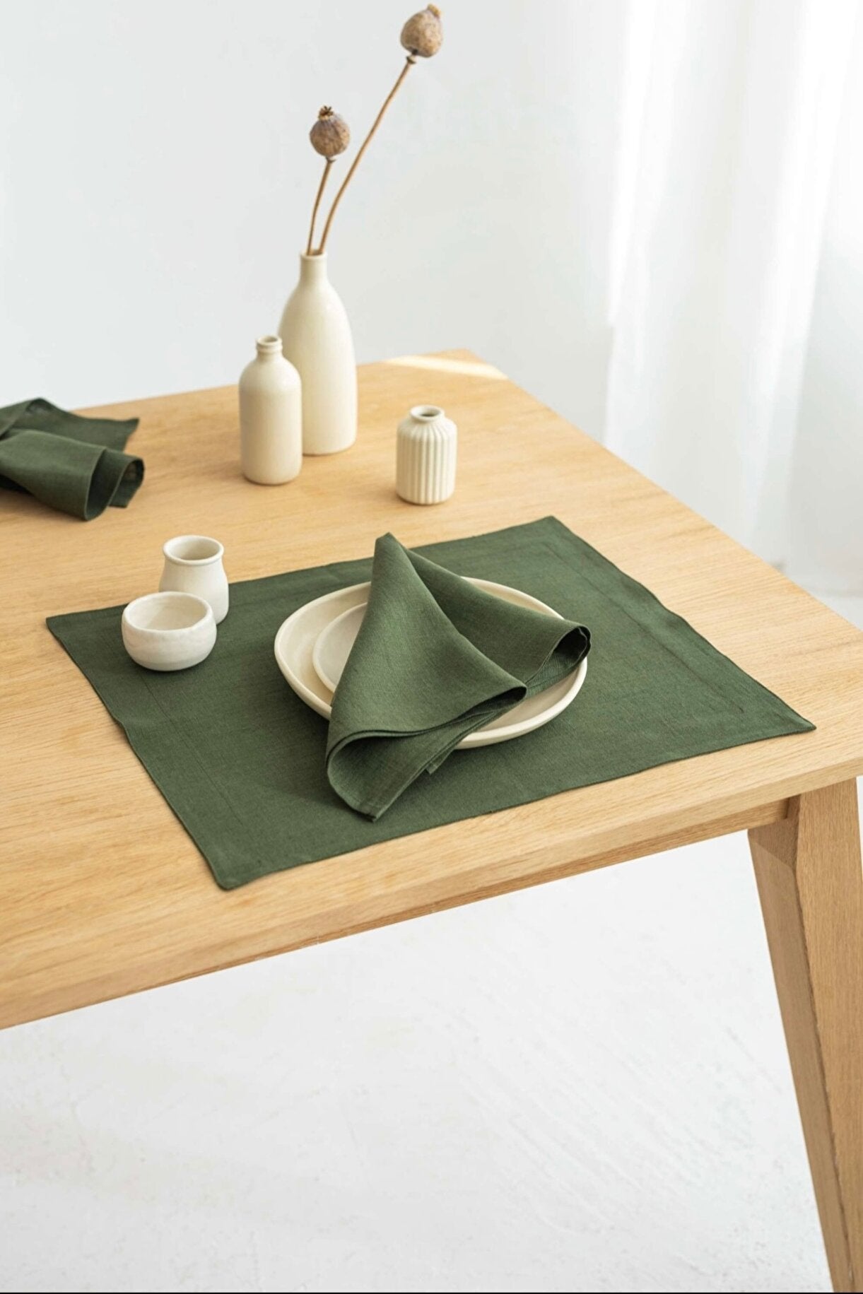 Premium 6 Piece Linen Placemat Set 35 x 45cm - Khaki