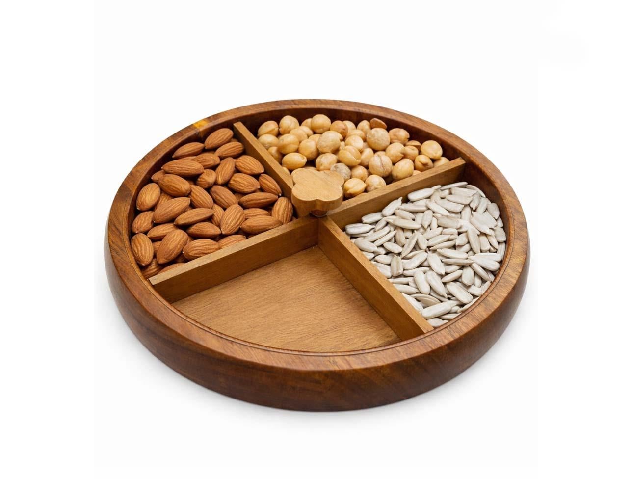 Acacia Wood Snack Serving Tray with Lid – 25 cm