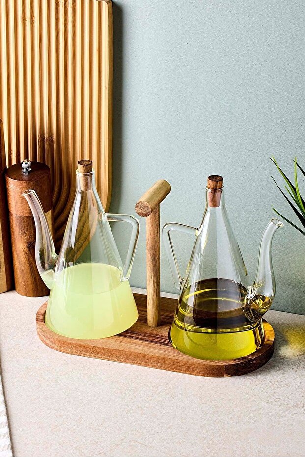 Acacia Oil and Vinegar Dispenser with Stand