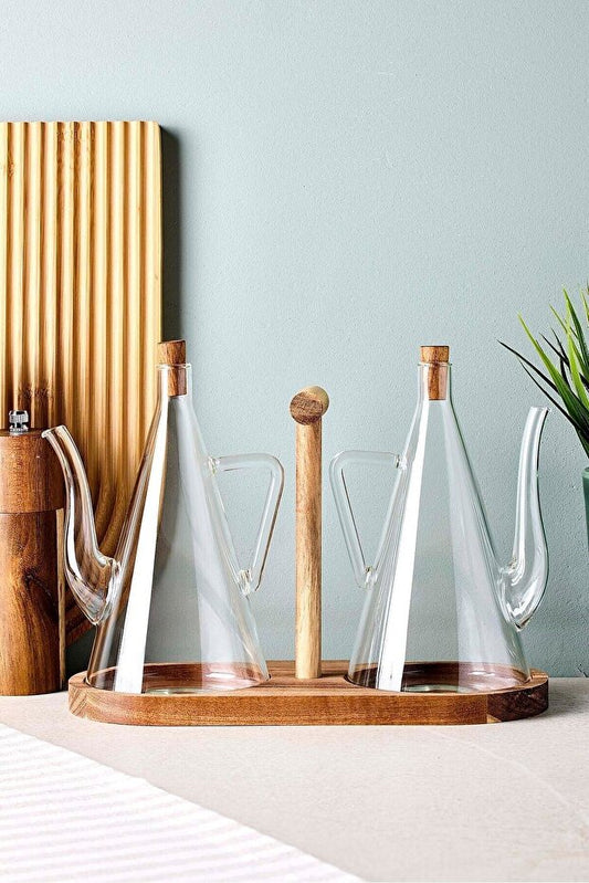 Acacia Oil and Vinegar Dispenser with Stand