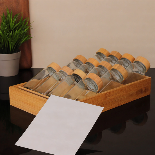 Bamboo Drawer Spice Stand with 12 Bamboo Spice Jars