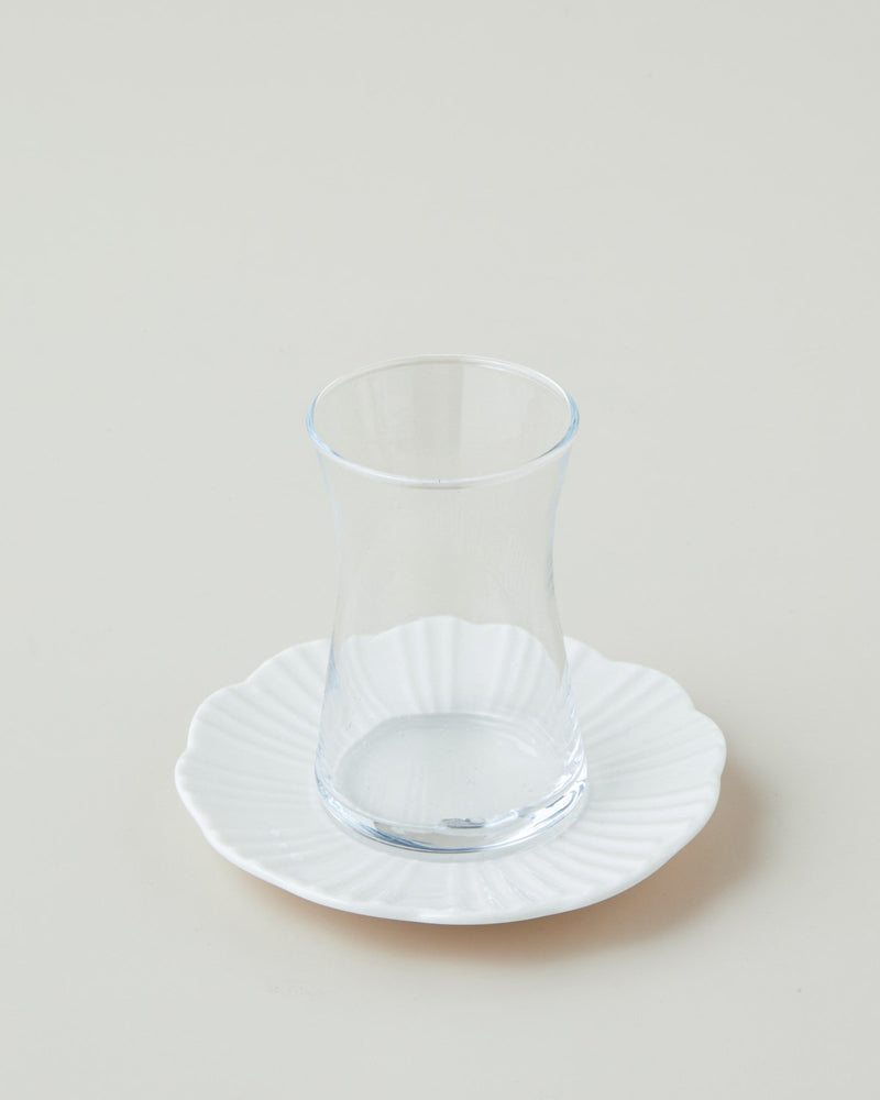 Florvia Tea Glass Set with Bone Porcelain Saucers – 6 Person Set