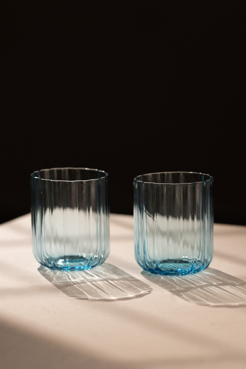 Flower Handmade Self-Colored 2-Piece Water Glass Set, Blue, 450 cc
