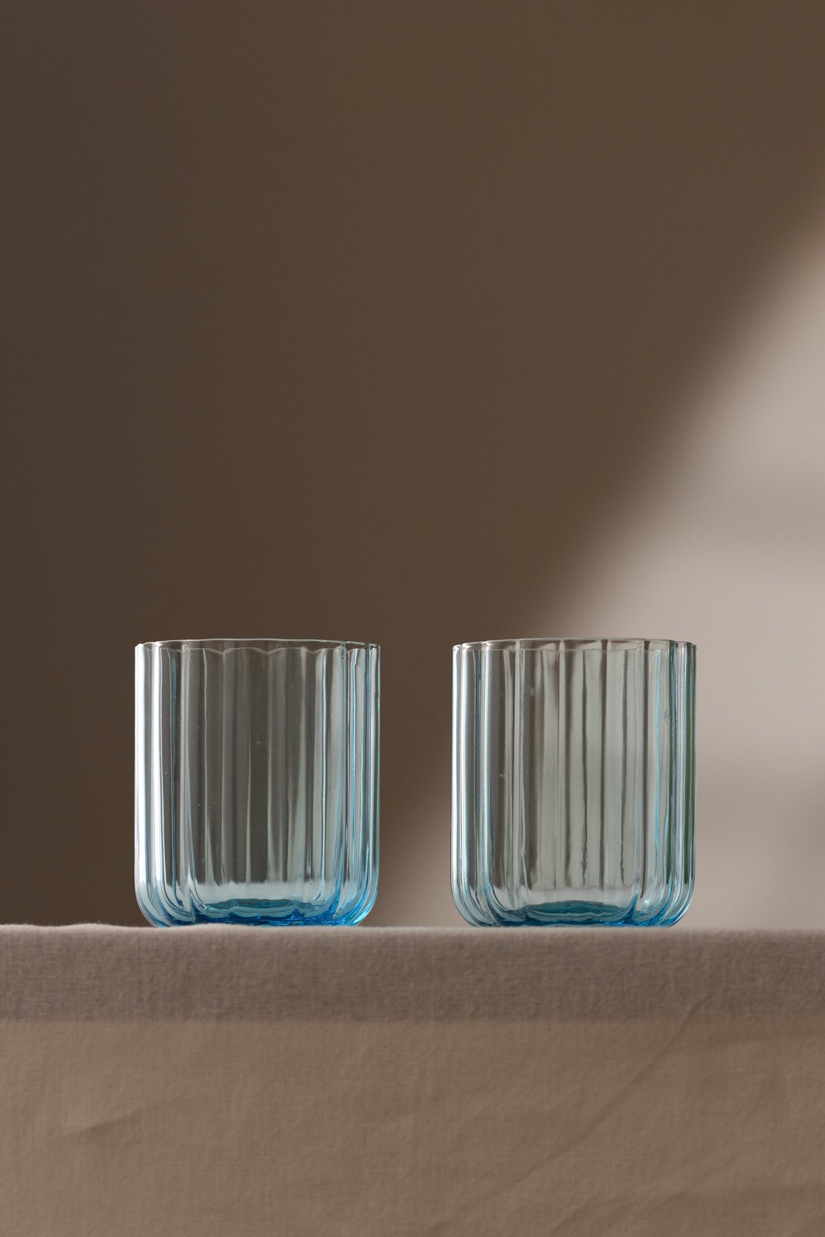 Flower Handmade Self-Colored 2-Piece Water Glass Set, Blue, 450 cc