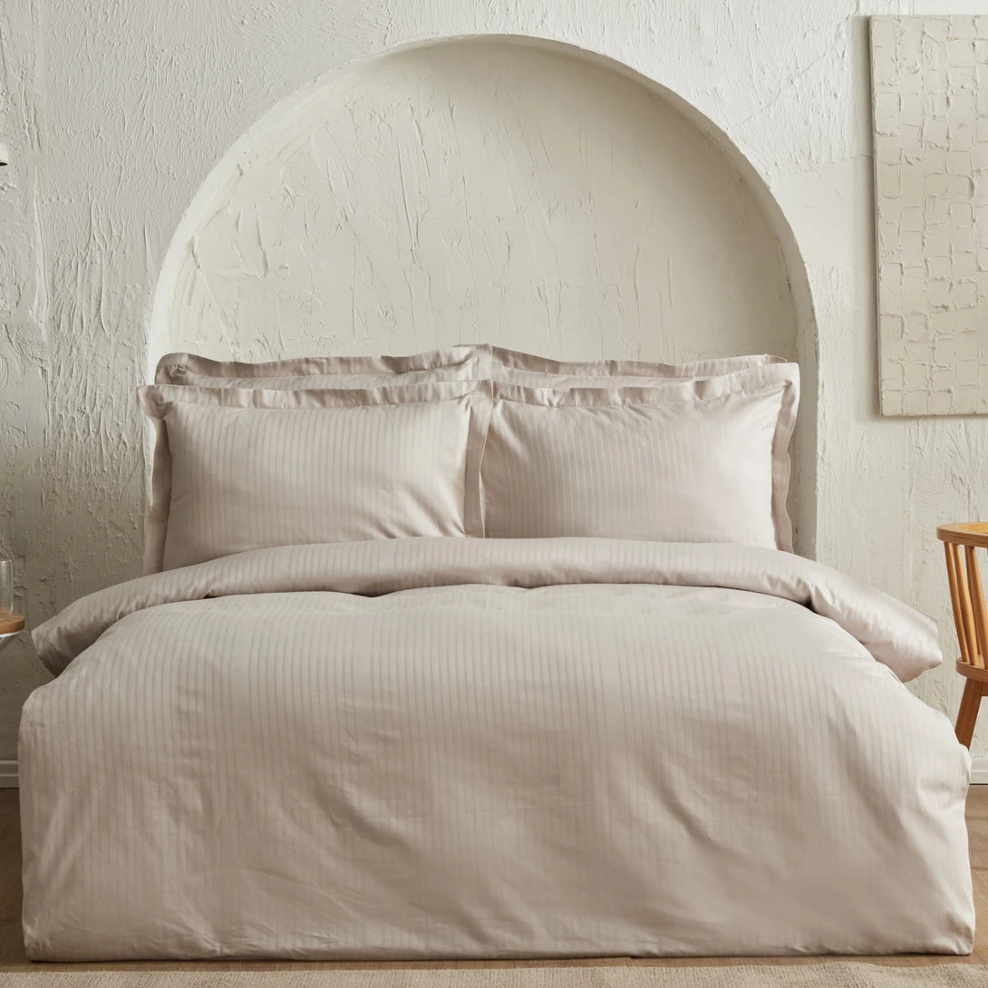 Uniq 100% Cotton Satin Double Duvet Cover Set Beige