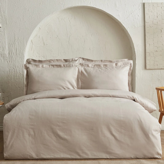 Uniq 100% Cotton Satin Double Duvet Cover Set Beige