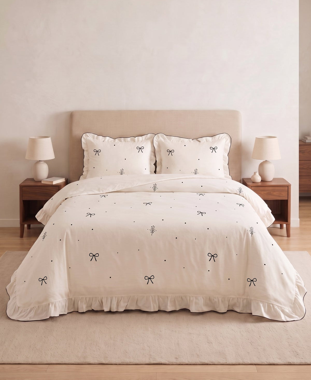 Fiora Ruffled 100% Cotton Duvet Cover Set – Double