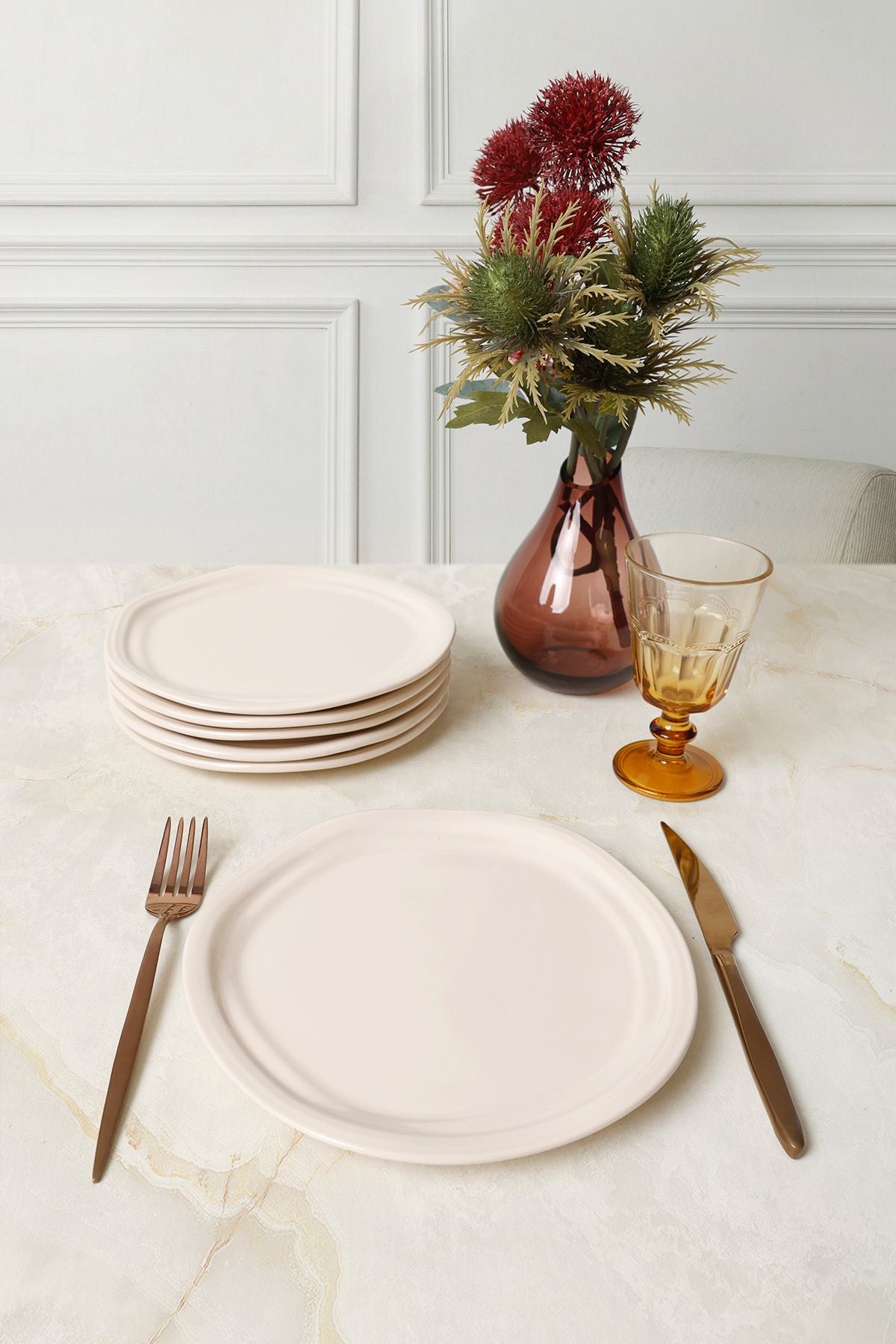 Cream Bloom Cake Plate 24 Cm 6 Pieces