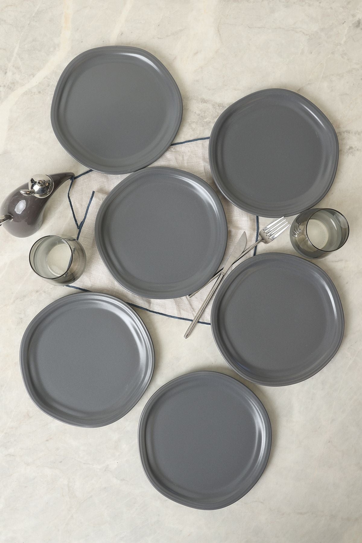 Matte Gray Bloom Cake Plate 24 Cm 6 Pieces