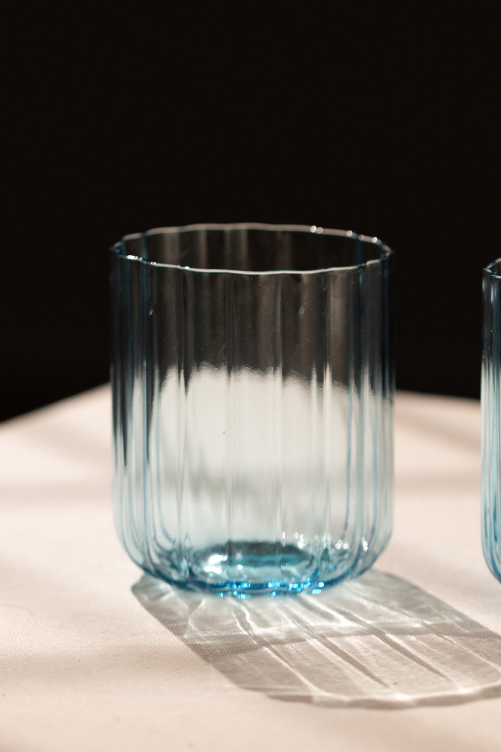 Flower Handmade Self-Colored 2-Piece Water Glass Set, Blue, 450 cc
