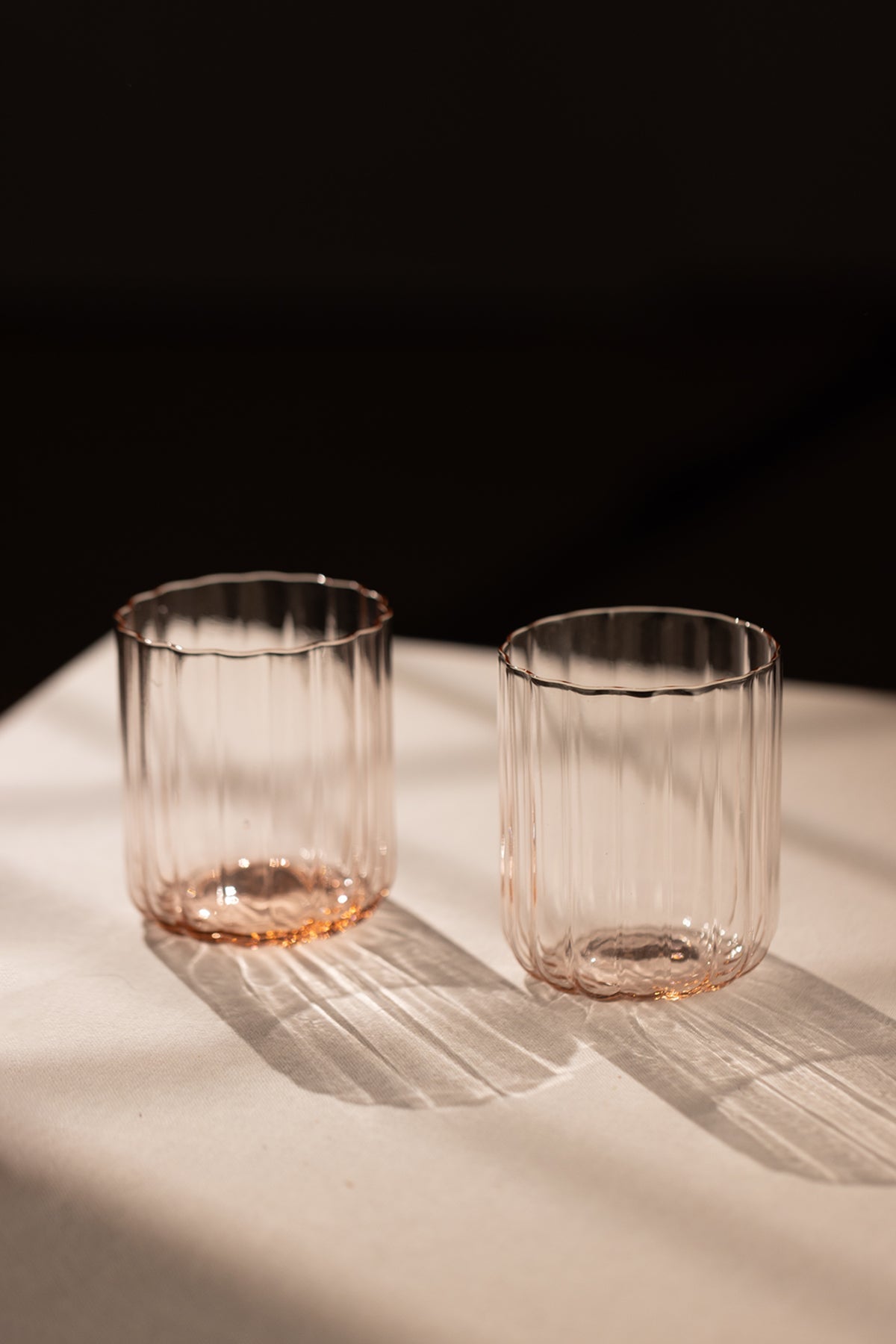 Flower Handmade Self-Colored 2-Piece Water Glass Set, Pink, 450 cc