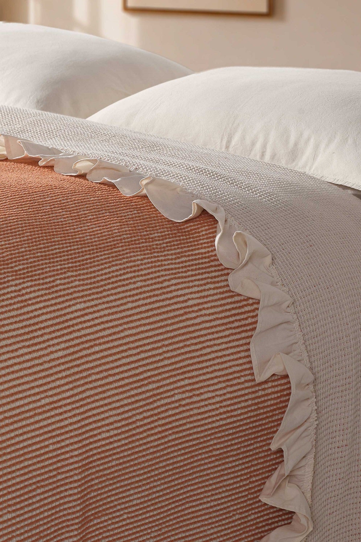 Doris 100% Cotton Ruffled  Bedspread/Quilt  - Salmon