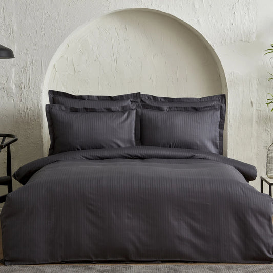 Uniq 100% Cotton Satin Double Duvet Cover Set Anthracite