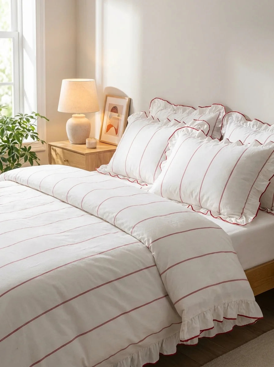 Elara Ruffle Duvet Cover Set –  Red