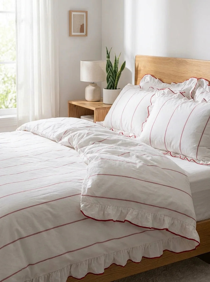 Elara Ruffle Duvet Cover Set –  Red