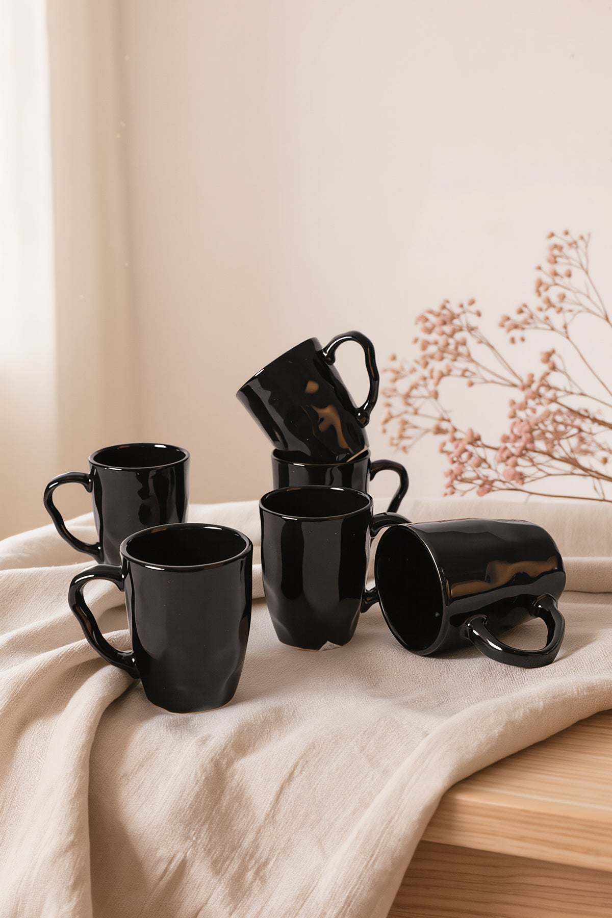 Black Organic Mug, 10 cm, 6 Pieces