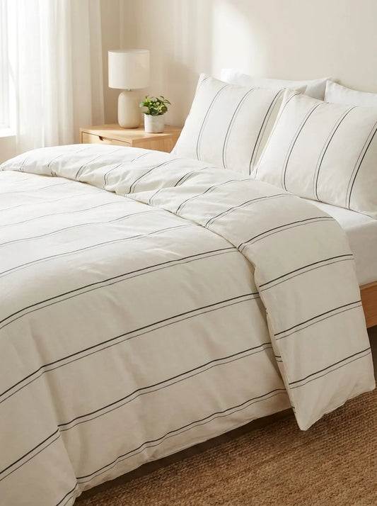 Elara Striped Duvet Cover Set – Ivory