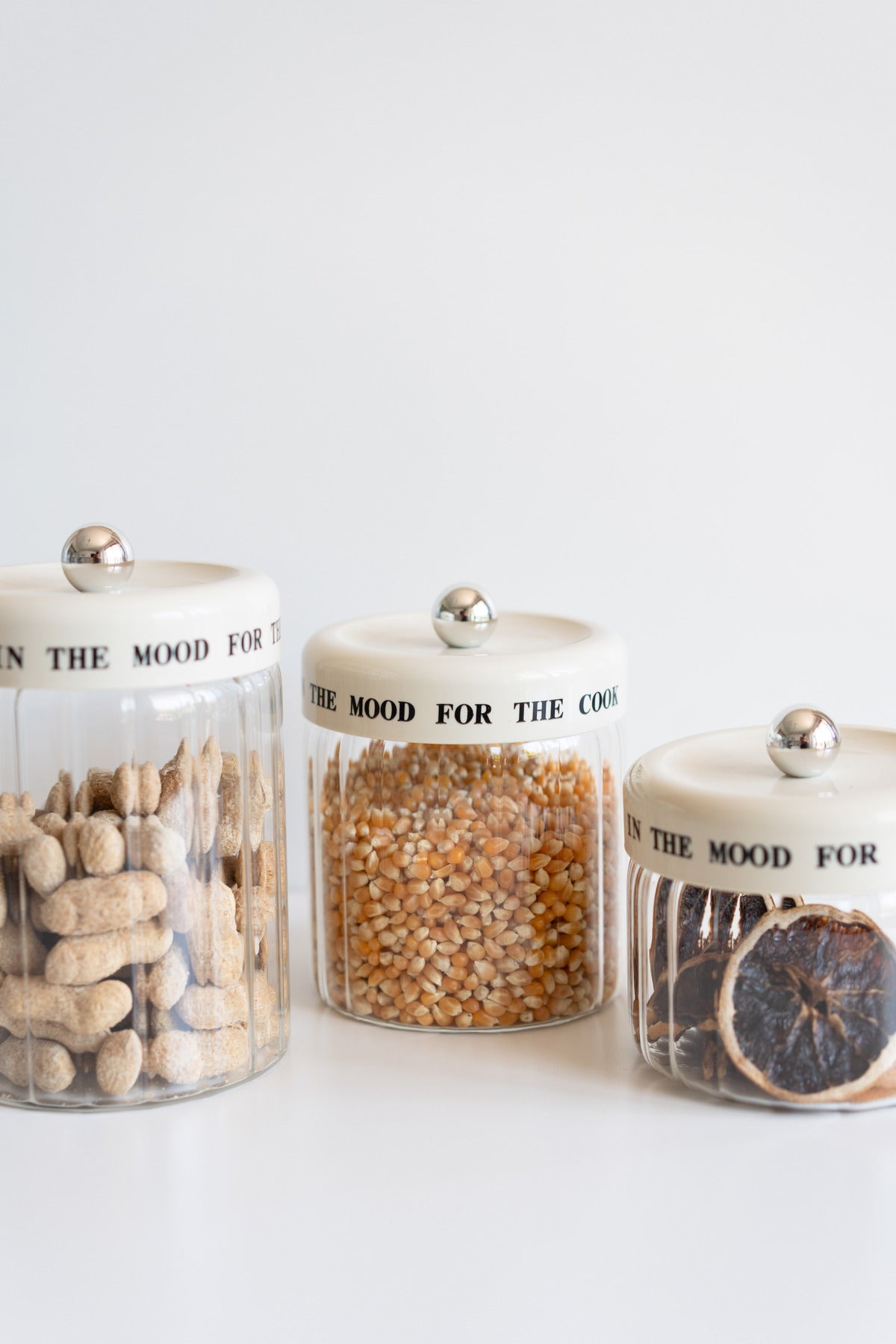 3 Piece Glass Jar Set with Beige Vacuum Lid