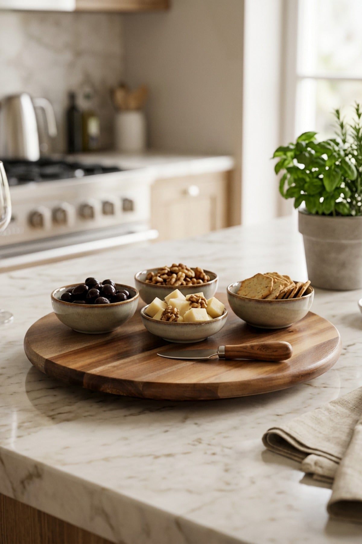 Rotaring Round Acacia Wood Serving Board – 41 cm
