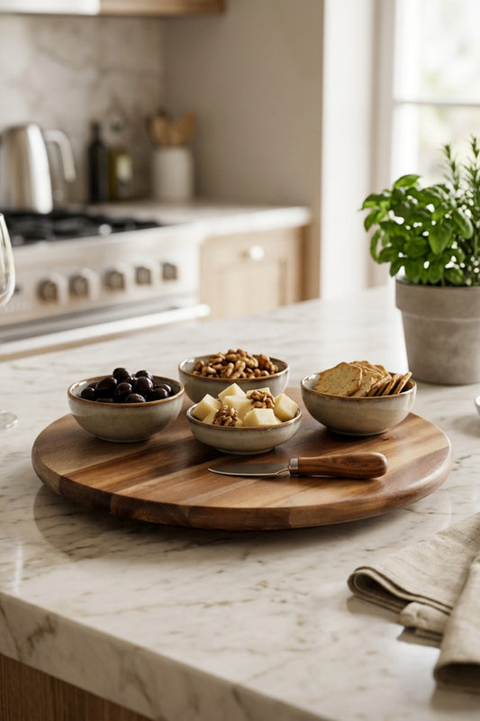 Rotaring Round Acacia Wood Serving Board – 41 cm