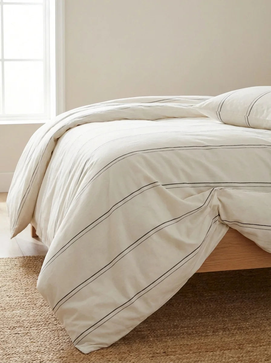 Elara Striped Duvet Cover Set – Ivory