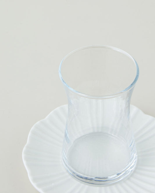 Florvia Tea Glass Set with Bone Porcelain Saucers – 6 Person Set