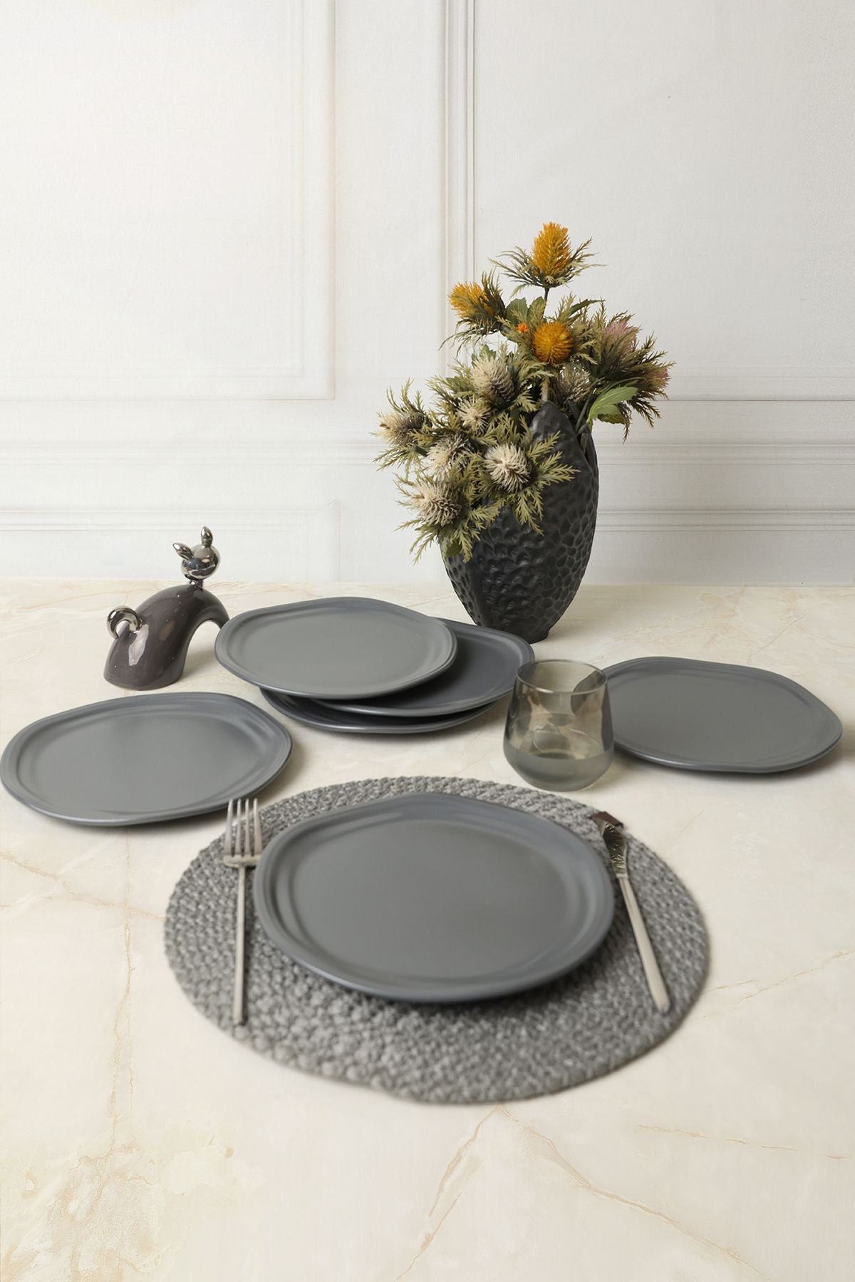 Matte Gray Bloom Cake Plate 24 Cm 6 Pieces