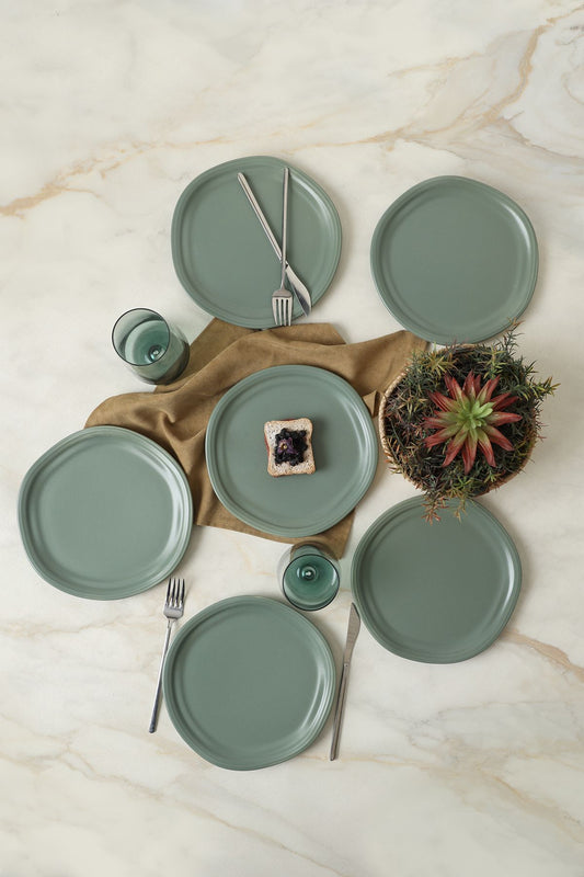 Matte Green Bloom Cake Plate 24 Cm 6 Pieces