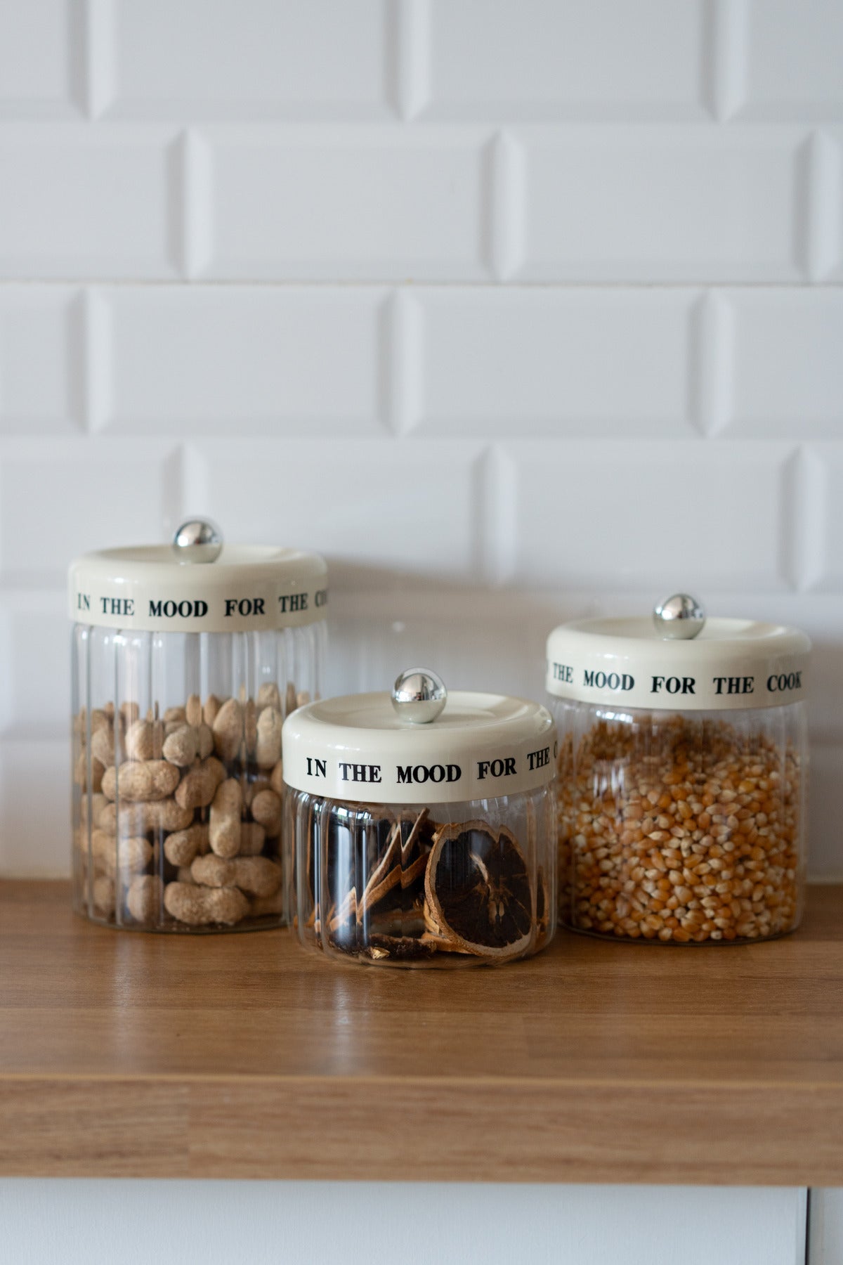 3 Piece Glass Jar Set with Beige Vacuum Lid