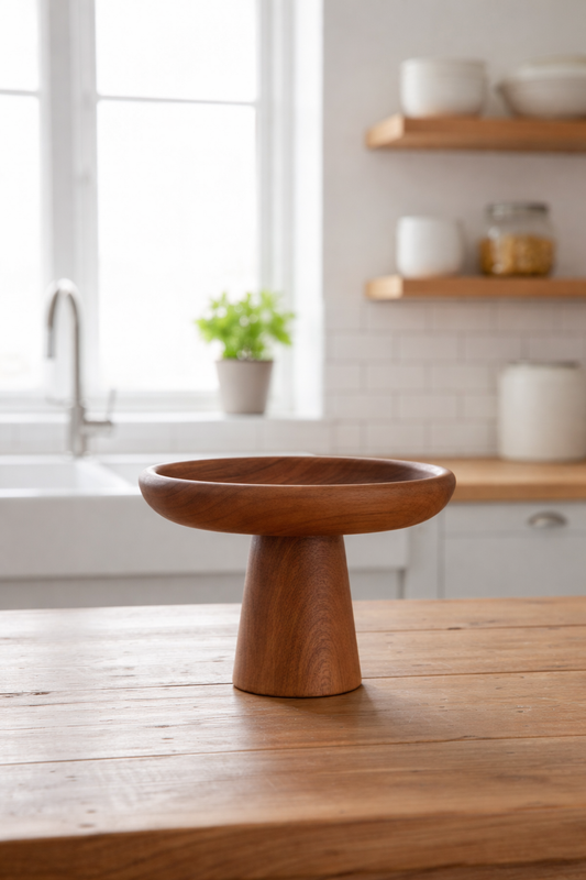Premium 100% Walnut Wood Pedestal Serving Bowl, Handcrafted