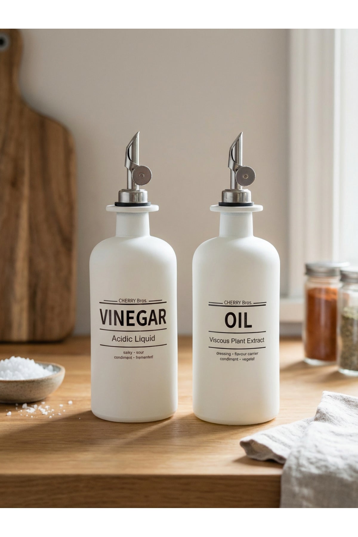Matte Glass Oil & Vinegar Bottle Set – 2 Piece