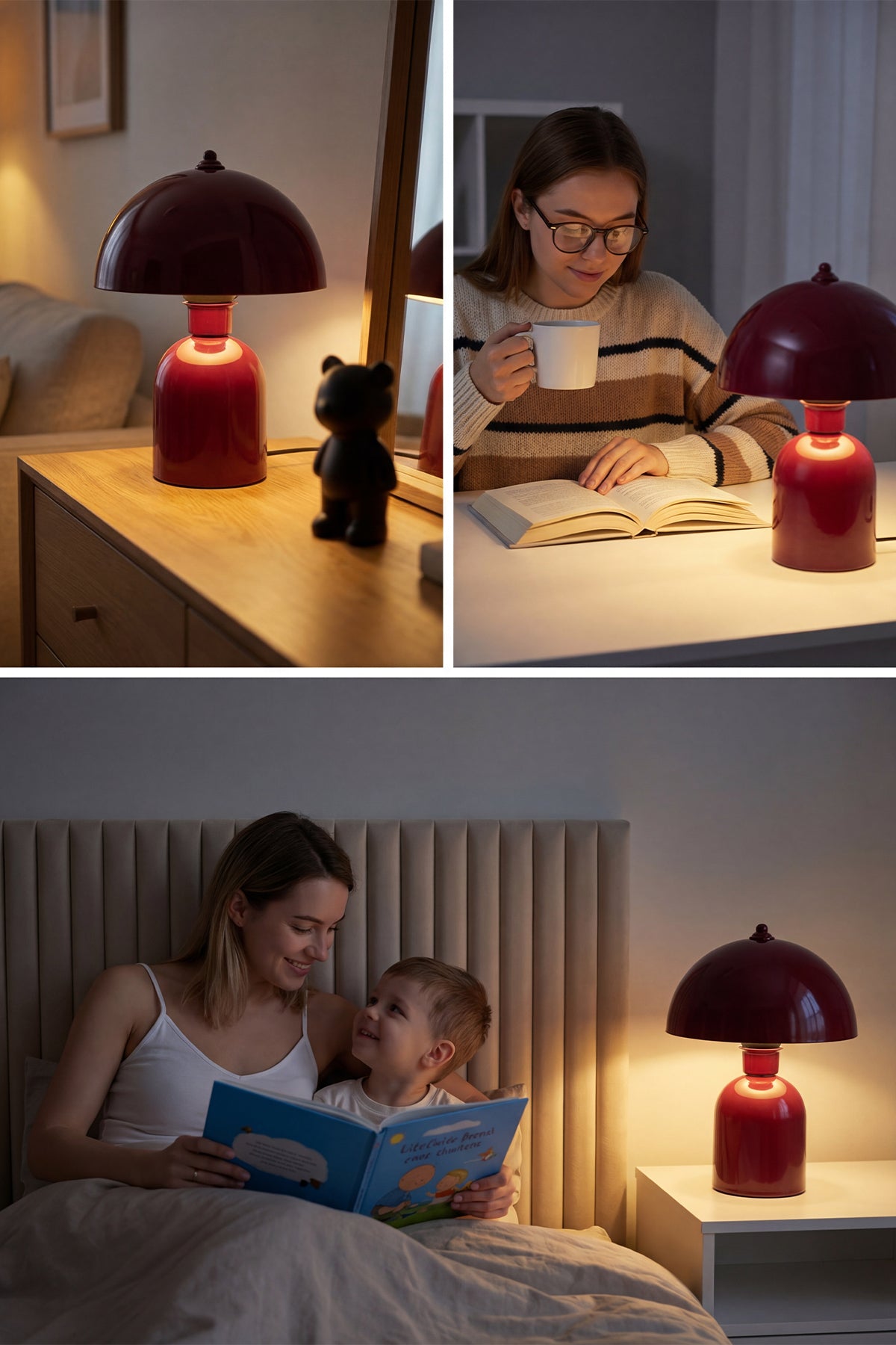 Luna Mushroom Metal Table Lamp – Burgundy