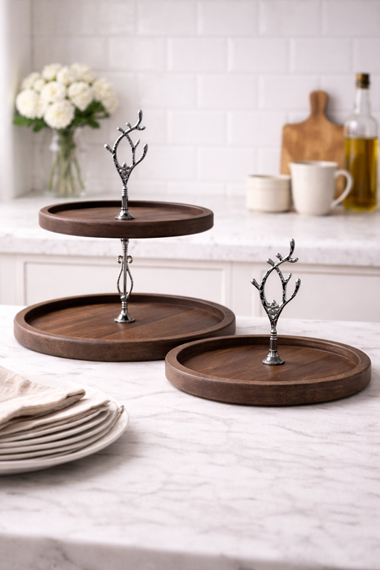 Handcrafted Wooden Presentation Stand 2 Piece Set - Silver