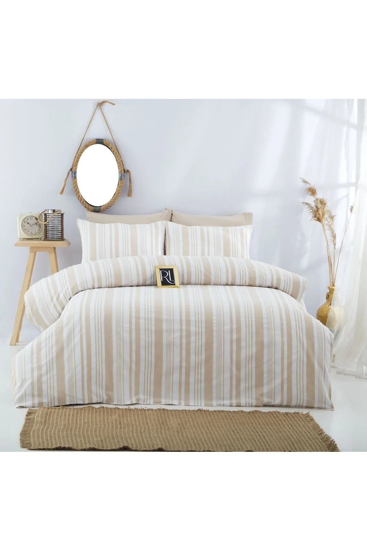 Bohem Striped Cotton Duvet Cover Set – Beige