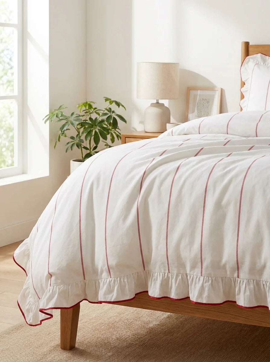 Elara Ruffle Duvet Cover Set –  Red