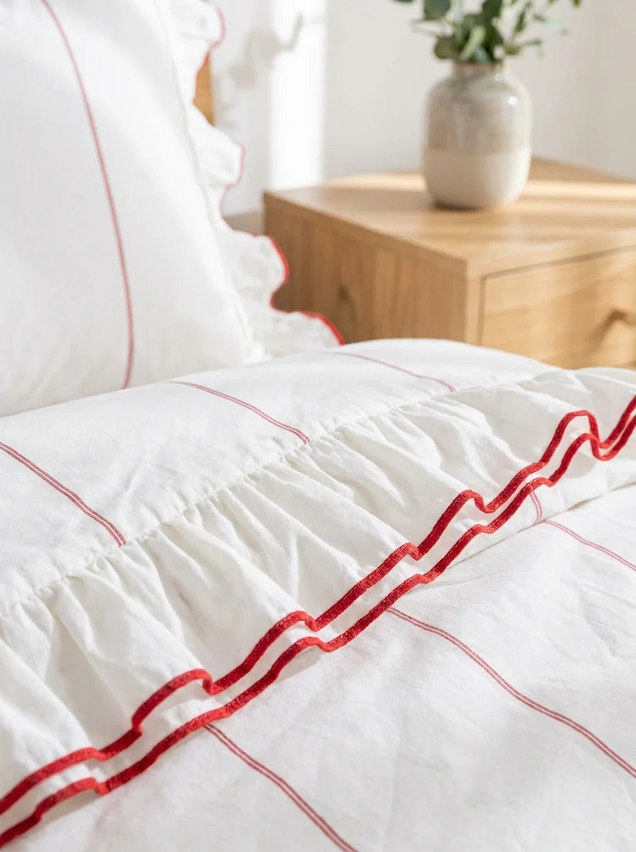 Elara Ruffle Duvet Cover Set –  Red